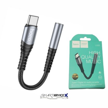 ADAPTADOR AUDIO HOCO LS33 GRIS METALIZADO - TIPO C A DIGITAL 3.5MM NEGRO