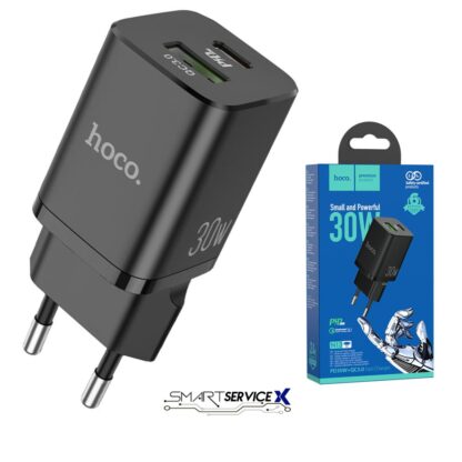 ADAPTADOR HOCO N13 DUAL TYPE-C PD 30W Y USB-A QC 18W NEGRO