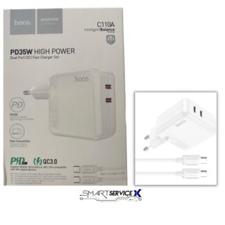 CARGADOR DOBLE USB-C 35W CARGA RAPIDA + CABLE TIPO C HOCO C110A